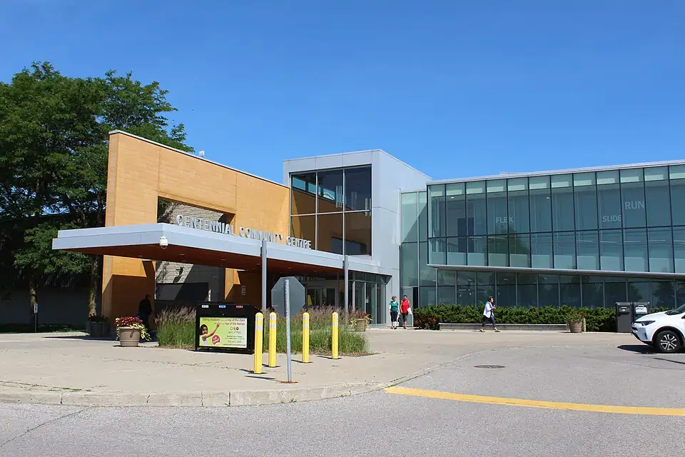 Centennial Community Centre exterior in Markham, photographed 2018