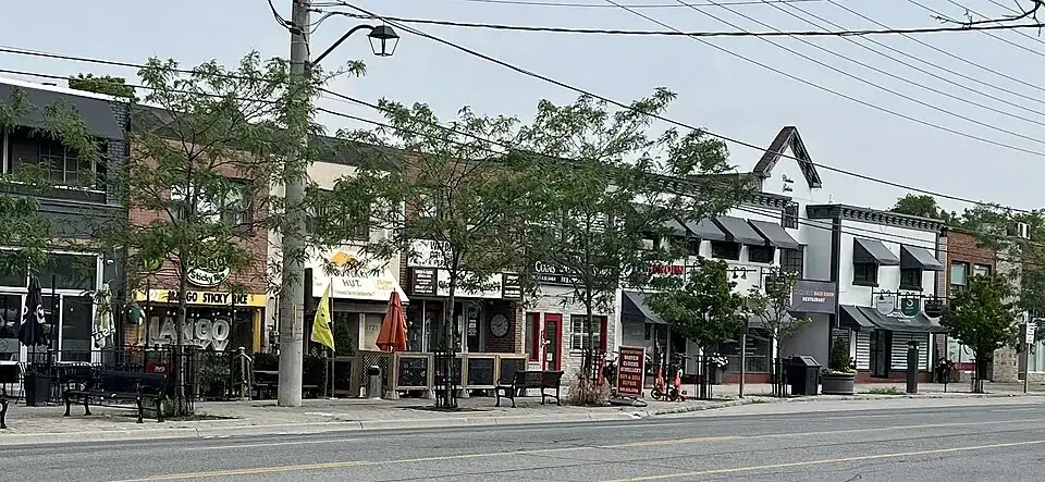 Lakeshore Road West in Clarkson Village, photographed in 2024