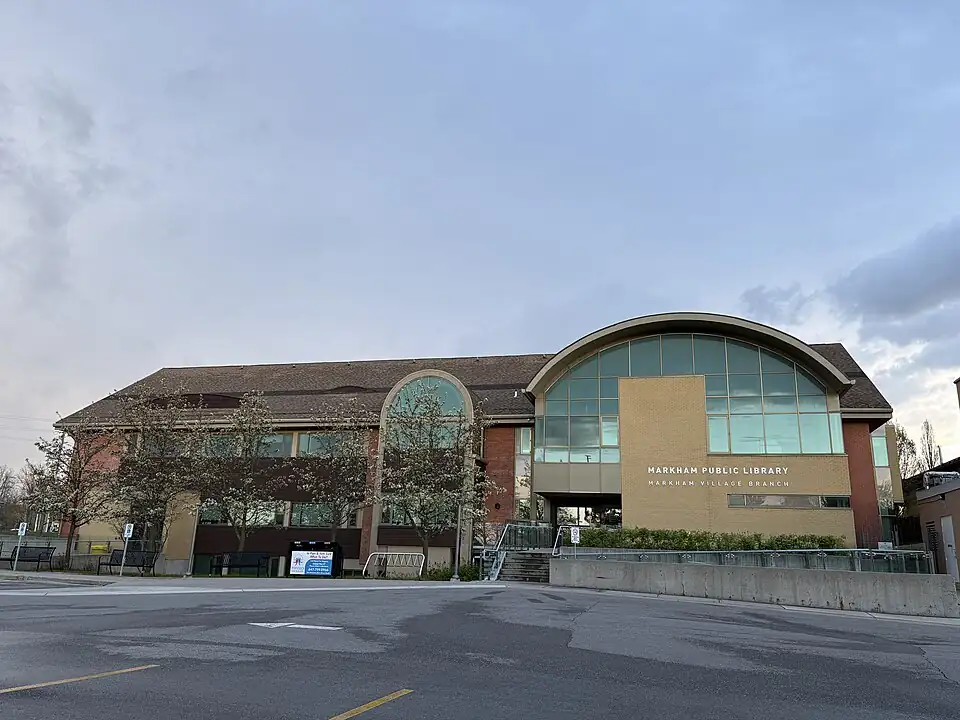 Markham Village Library exterior, photographed May 2026